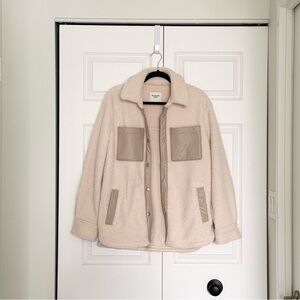 Abercrombie & Fitch Cream Elevated Trim Sherpa Shirt Jacket - Small